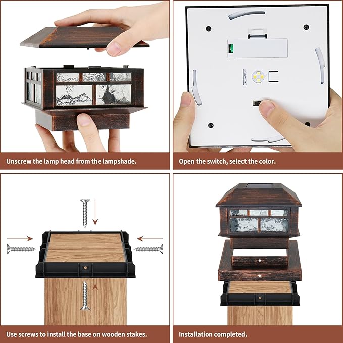 Solar Post Cap Lights Bronze Fence Deck Post Light Solar Powered Fit 3.5x3.5 4x4 5x5 Wooden Posts 8 Packs