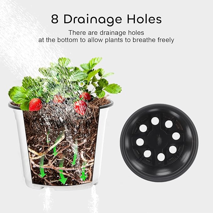 GROWNEER Nursery Pots 60 Packs 4 Inch Plastic Planting Pot with 15 Pcs Plant Labels, Seed Starting Set Flower Planter Container for Succulents, Seedlings, Cuttings, Transplanting, White