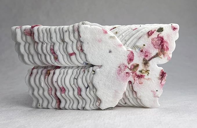 Of The Earth Handmade Paper - Wildflower Seed Paper Butterfly Shape - Large 3" - Set of 24 (17s Pink Recycled)