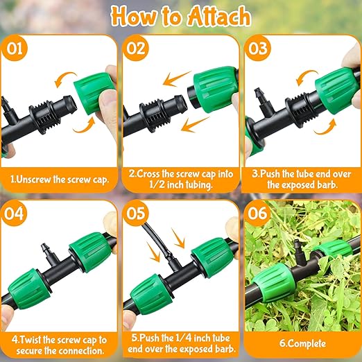 12 Pack Drip Irrigation Fittings for 1/2 Inch to 1/4 Inch Tubing Reducing Tee：1/2" (1/2" ID x 0.65" OD) to 1/4" Drip Line Anti-drop Locked Nut Barbed Reducer Tee Connectors