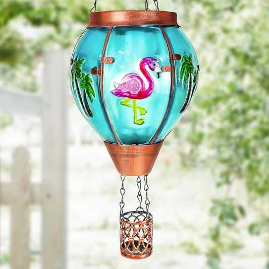 Flamingo Solar Hot Air Balloon Lantern, Outdoor Decor with Flame Lights Waterproof, Hanging Lights for Garden Yard Lawn Patio, Unique Gifts for Women Mom Grandma Gardener for Mother'Day