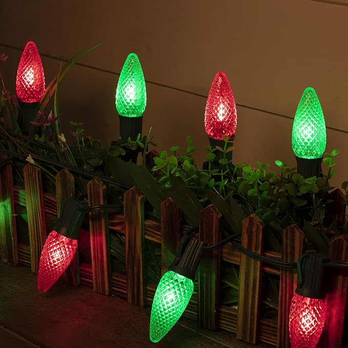 C9 LED Christmas Lights Outdoor with stakes, 25.7ft 20 LED Strawberry String Lights, Connectable Shatterproof Pathway Lights Marker for Path, Lane, Patio, Xmas Holiday Decorations, Red and Green