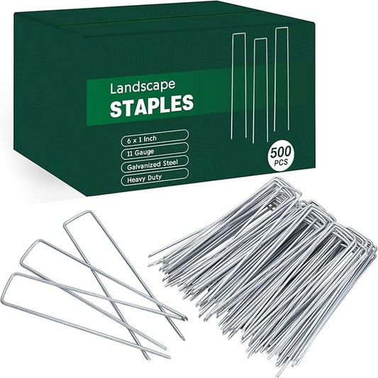 CEWOR 500 Pack 6 Inch Landscape Staples 11 Gauge Garden Stakes, Garden Staples Galvanized U-Shaped Pins Lawn Ground Yard Staples Fence Stakes for Landscaping Fabric Drip Irrigation
