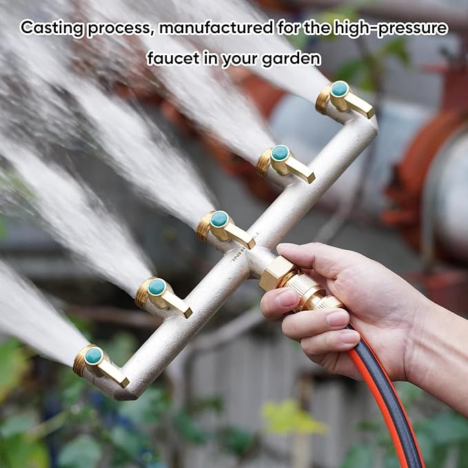 Brass Garden Hose Splitter, Outdoor Frostproof Faucet Splitter, 5-Way, Heavy Duty, Nickel Plated, Rustproof Faucet Splitter