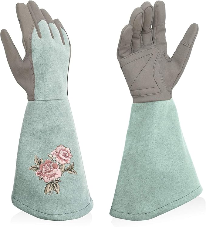 Rose Pruning Gloves Thorn Proof, Embroidery Leather Gardening Gloves with Extra Long Forearm Protection