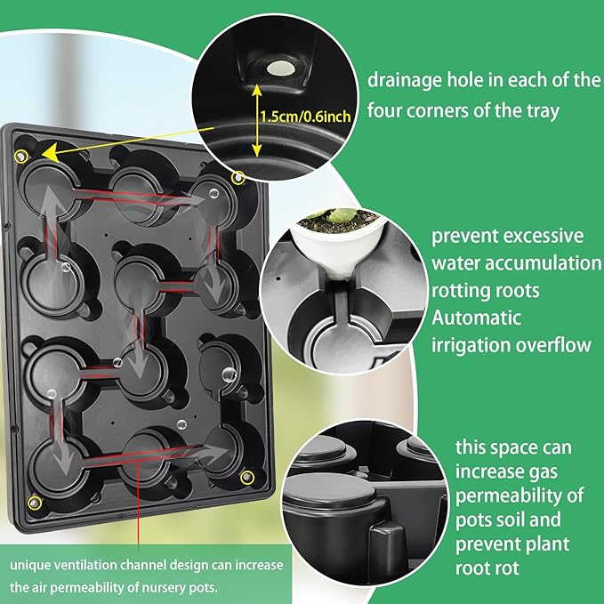 12 Cell Round Nursery Pots Trays Thickened Durable Seedling Pots Shuttle Carrying Trays for Holding 4 inch Nursery Pots (16.85" × 12.6", 5-Pack)