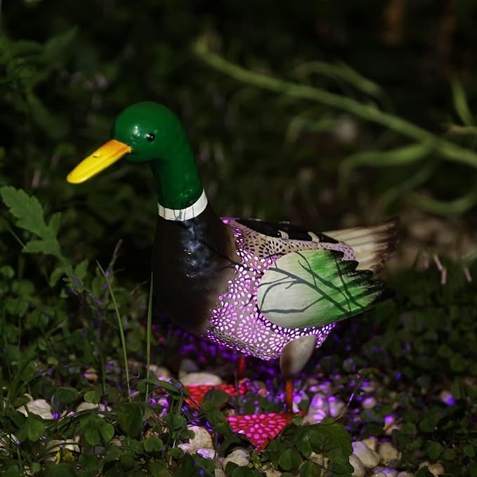 Metal Outdoor Duck,with Solar Light Duck Ornament, Metal Mallard Sculptures, for Backyard Patio Decor and Garden Lawn Decor, Mother's Day and Father's Day Gifts9.8H (Mallard)