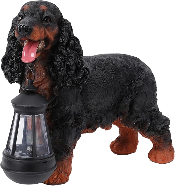 Afirst Solar Dog Statue Garden Decor- Outdoor Decor with Solar Lantern Lovely American Cocker Spaniel Figurine Patio Lawn Yard Art Ornaments Housewarming Gift