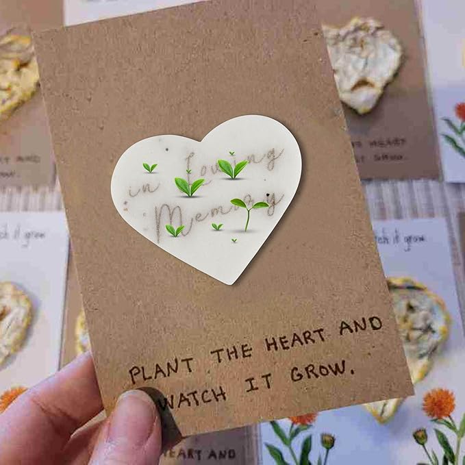 Plantable Wildflower Seeds Paper Heart Shaped with in Loving Memory- 50 Recycled Sympathy Gifts for Loss of Father Mother Loved One- Funeral Memorial Seed Paper Packets for Guest(NO Cards Included)