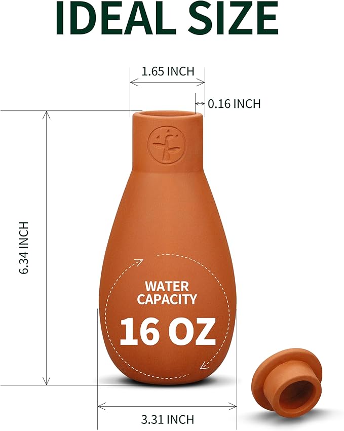 16 oz Olla Plant Watering Globes Pots, Slow Release Self Watering Planter Insert Devices, Indoor | Outdoor Terracotta Watering Spikes, Automatic Plant Waterer Drip Irrigation System, 2 Pack