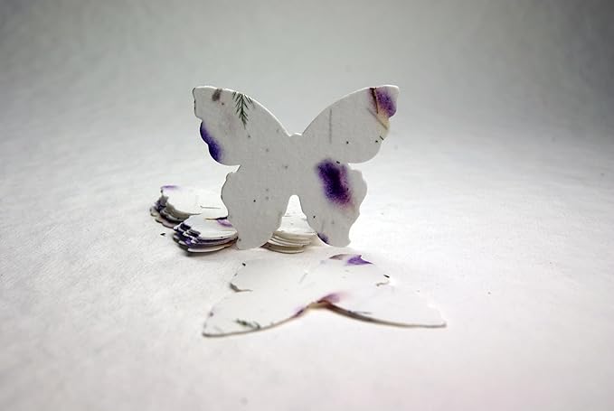 Of The Earth Handmade Paper - Wildflower Seed Paper Butterfly Shape - Large 3" - Set of 24 (58s Purple & Fern)