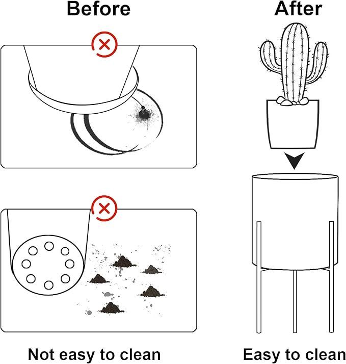 ARNIS Modern Planter Pots, Set of 2 Round Large Planters with Stand, Decorative Floor Planters, Metal Pots with Drainage Holes for Living Room, Office, Garden or Balcony, 8.25 &10.5 Inch, White & Gold