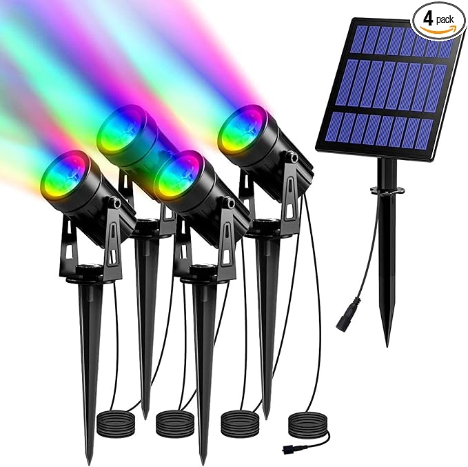T-SUN RGB Solar Spotlights Outdoor, Halloween Decoration Solar Landscape Spotlights, IP65 Waterproof Color Changing Spot Lights Outdoor Security Wall Lights for Garden, Yard, Driveway, Pool Area(RGB)