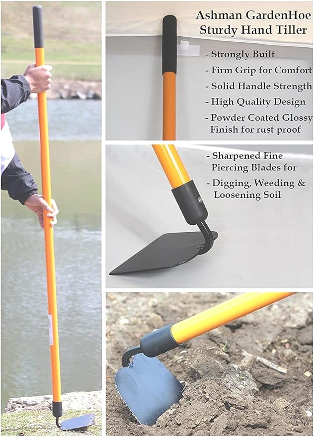 Ashman Garden Hoe (6 Pack)– Sturdy Hand Tiller – Heavy Duty Blade for Digging, Loosening Soil, and Weeding – Rubber Grip Handle for a Strong Hold – Rust Resistant Build.