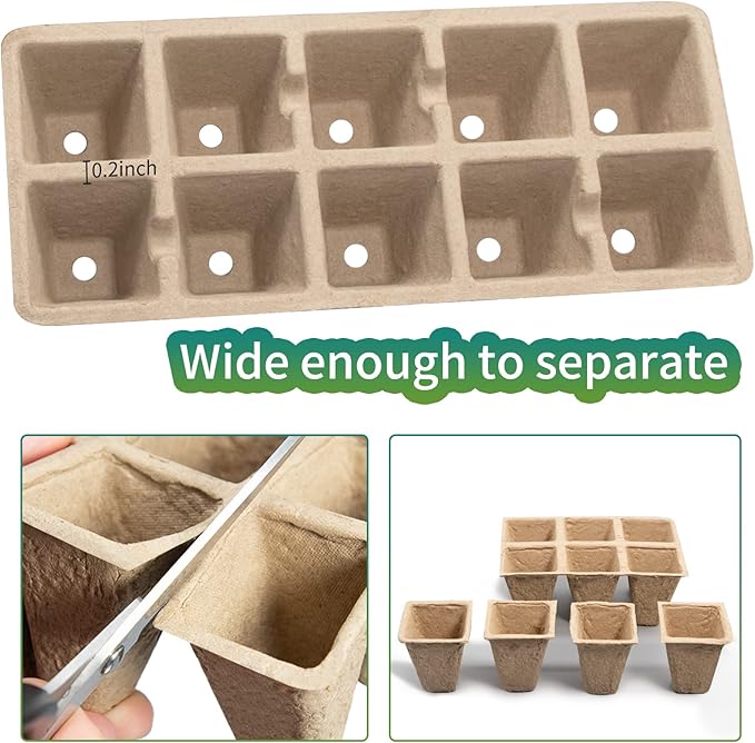200Cells Seedling Start Trays with Drain Holes,20pcs Peat Pots Seedling Pots Biodegradable,Seedling Starter Kit,Organic Germination Plant Starter Trays(200xLabels,2xTransplant Tools,1xSpray Bottle)