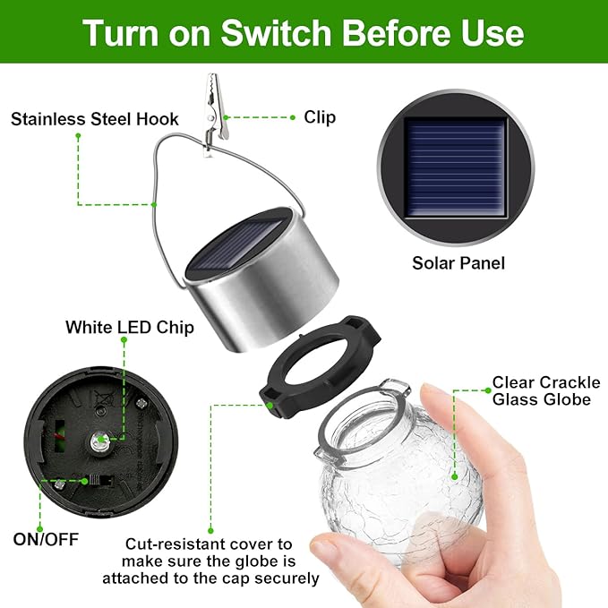 Solar Outdoor Lights Decorative 12 Pack, Hanging Solar Garden Lights Waterproof, Solar Powered Globe Lantern Cracked Glass Ball Lights for Yard Patio Fence Tree Umbrella Holiday Decoration,Warm White