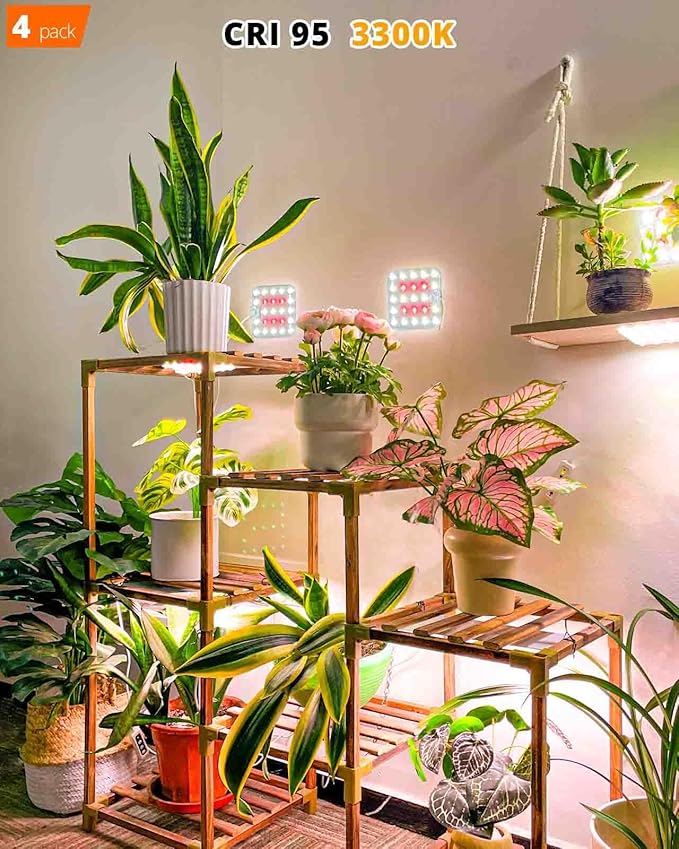 DOMMIA Grow Lamp, 4-Pack LED Plant Grow Light, 6/12/16H Timer Auto On Off, 4-Level Dimmable, Sunlike Full Spectrum with Optical Lens, Under Cabinet, Idea Garden Gift, 3300K Warm White