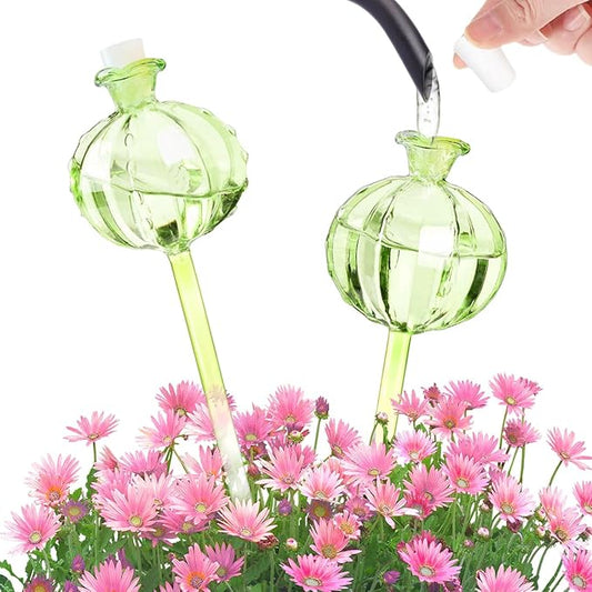 2 PCS Plant Self Watering Globes 8.9 Inch Plant Watering Devices Colorful Glass Self Watering Planter Insert for Indoor Outdoor Plants