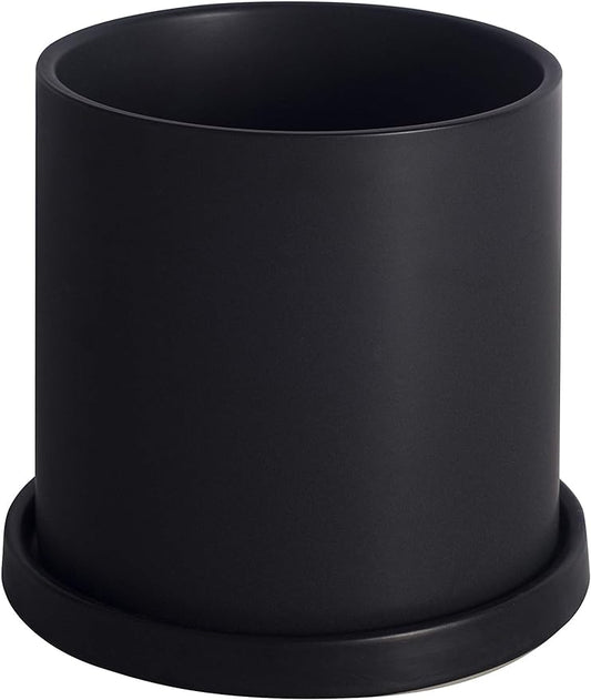Planters for Indoor Plants Ceramic Flower Succulent Plant Pots with Drain Hole Saucer Decor for Home Office (6 inch Black)