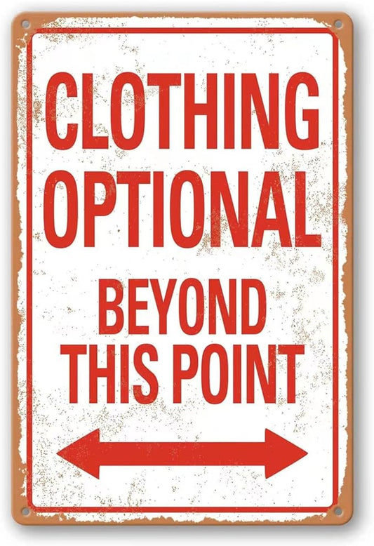 Clothing Optional Beyond This Point Sign Vintage Metal Tin Signs Man Cave Decor Bar Signs Wall Decor For Room Gifts For Men Red Sign 12 X 8 Inch