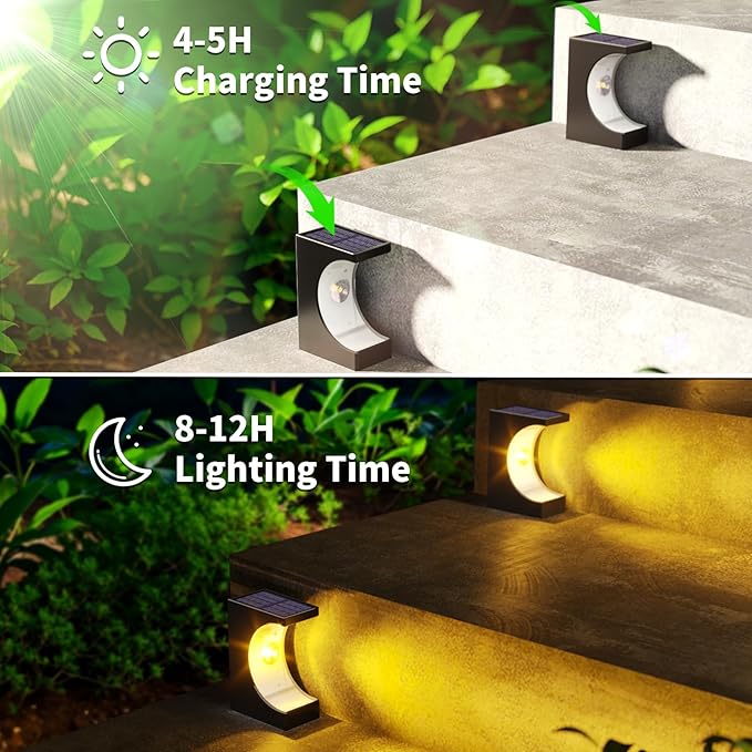 JSOT Outdoor Step Lights - 16 Pack Warm White Solar Stair Lights Waterproof Deck Light for Outside Decor Yard Patio Pathway