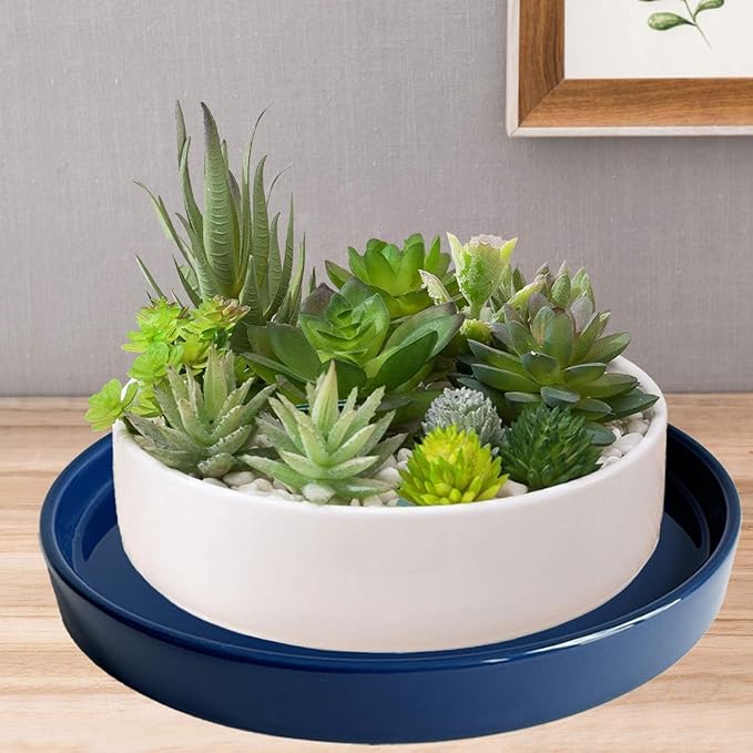 Ceramic Plant Saucer Blue Deep Pot Tray - 1 Pack 15 inch, Planter Saucers Water Drip Trays for Indoors Outdoor, Thick Durable Sturdy Flower Pot Saucers for Glazing Pots Base, More Sizes 3-15 inch