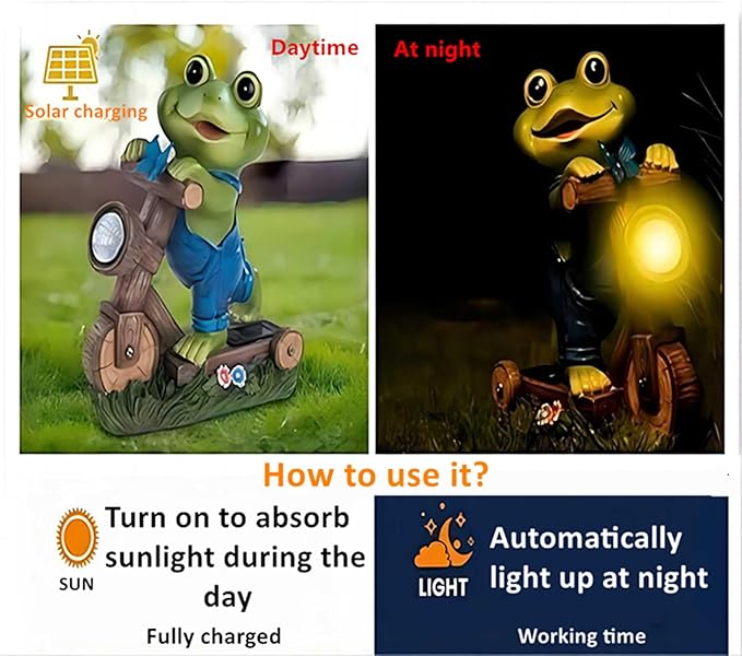 Solar Garden Frog, Outdoor Garden Decor, Animal Garden Statue, Fairy Garden Accessories,Patio,Yard,Balcony Decorations, Lawn Ornament, Housewarming, Birthday,Mothers Day Mom Gifts.