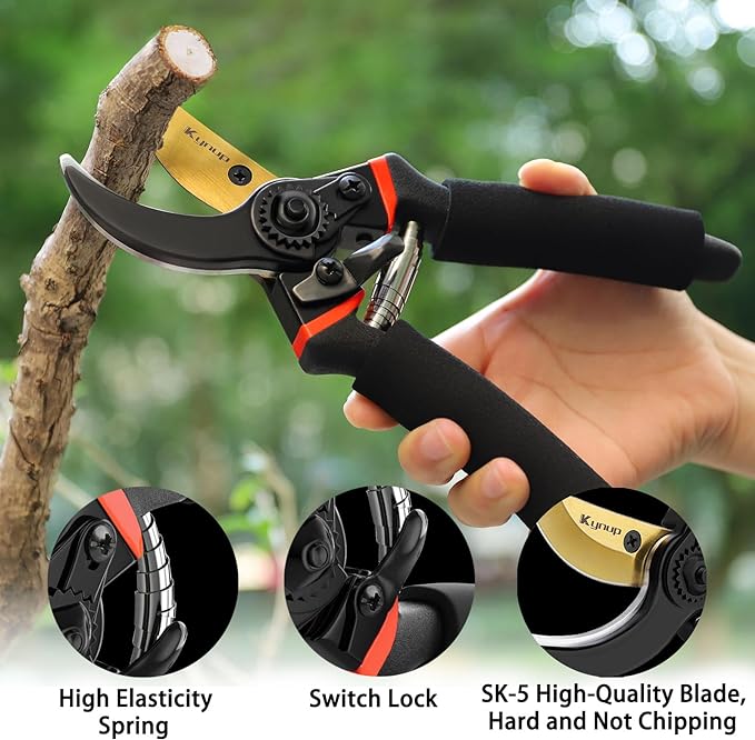 Kynup 3Pack Pruning Shears, Garden Shears, Pruning Shears for Gardening, Gardening Shears, Garden Scissors, Garden Clippers, Gardening Tools with Gloves, Stainless Steel, Soft Grip Handle