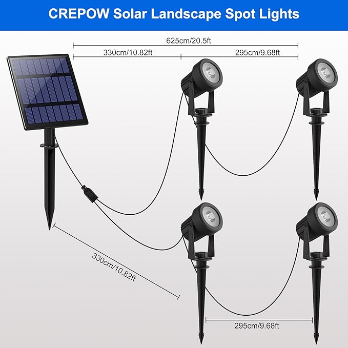 Solar Spot Lights Outdoor, 4-in-1 Solar Landscape Spotlight Waterproof 9.8ft Cable, 5W 3000mAh, Auto ON/Off Adjustable Solar Wall Lights for Yard, Ground, Garden, Pool, Lawn (Cold White)