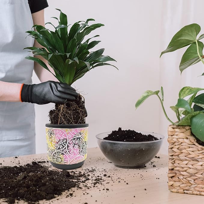 DeeCoo 3 Piece Ceramic Plant pots with Drainage Holes, 5.7/4.7/3.5/inch, Modern Decorative Indoor/Outdoor Flower Pots Set For Plants Lilies, Cacti, Succulents, Snakes, and Bamboo (Black)