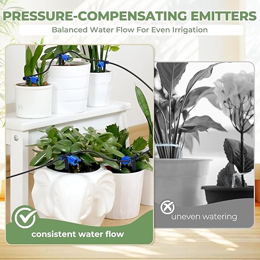 HIRALIY Automatic Plant Waterer Indoor with Pressure Compensating Drippers, Automatic Potted Plant Watering USB and Battery Powered, Ideal Vacation Watering System (Not Included Water Container)