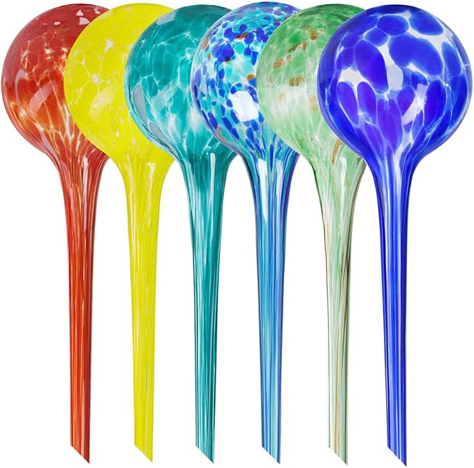 Plant Watering Globes Set of 6 - Large Self Watering Globes for Indoor & Outdoor Plants - Multicolored, Automatic, Glass Watering Bulbs for Daily Use, Plant Watering Devices
