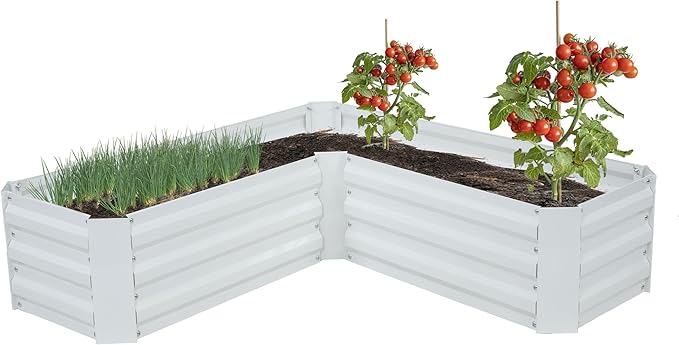 Sunnydaze Galvanized Raised Garden Bed - Metal Raised Bed for Gardening - Outdoor Planter Box for Flowers, Plants, and Vegetables - Ivory White - 12” H L-Shaped