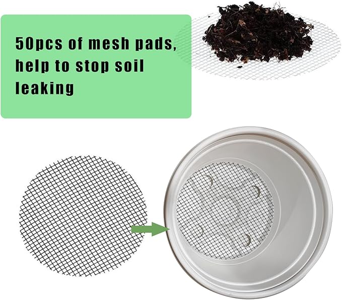 10CM White Seedling Pots 4 inch New Material Planter Pots 50 Pcs, Soft and Sturdy Bottom Transplanting Pots with 50Pcs Screen Pads（50Pcs,4Inch,White