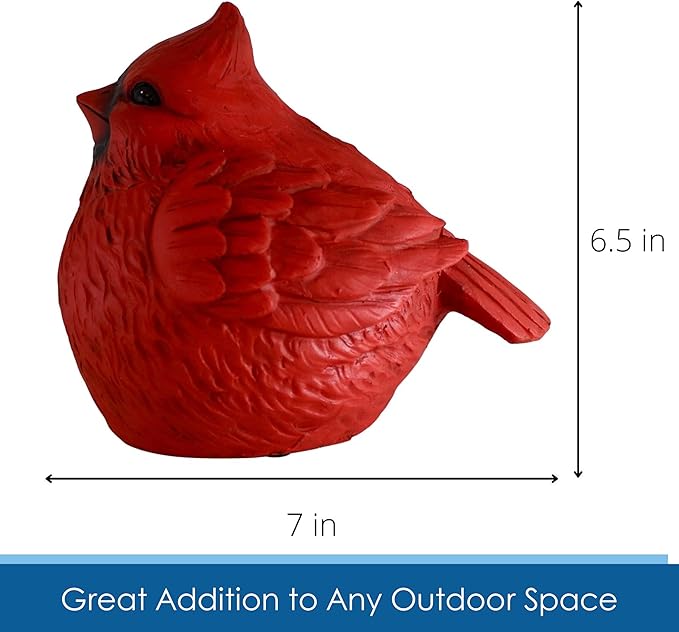 Stocky Cardinal Garden Statue and Key Hider - Hides a Secret Extra Hidden Key Outside in Garden, Yard or Porch
