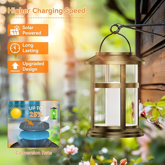 Wdtpro Solar Lanterns Outdoor Waterproof, 2 Pack Upgraded Flickering Flame Solar Lantern Outdoor Lights, Bright Hanging Lights for Outside, LED Lantern for Yard Garden Patio Decor (Antique Copper)