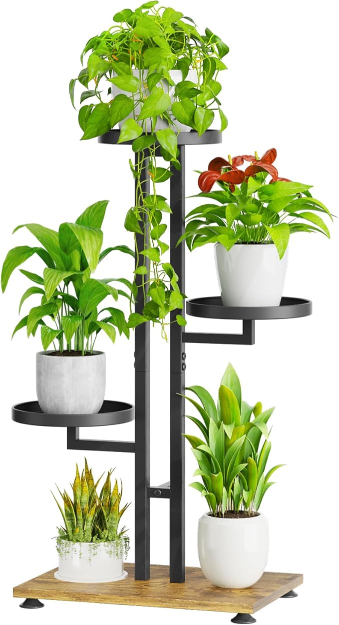 iDavosic.ly 4 Tier Plant Stand Indoor Outdoor, Tiered Corner Multiple Flower Pot Holder Shelf, Metal 28 Inch Tall Display Rack for Patio Porch Living Room Garden Balcony Bedroom, Black