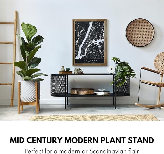 Fox & Fern Bamboo Plant Stand — 11.8 Inch Fixed Size Wooden Mid Century Planter Stand for Indoor Plants; Raised Large Flower Pot Holder for Indoor Big Pots; Plug In Design; Two Height Options - Bamboo