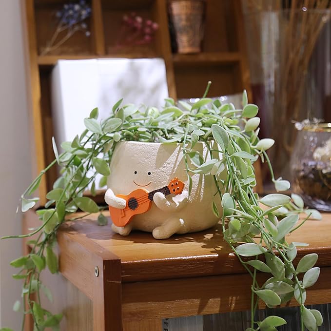 Face Planter Pots for Indoor Plants Cute Guitar Plant Pot, Smiley Face Flower Pots Succulents Planter Gift Ideal for Mother and Christmas (S)