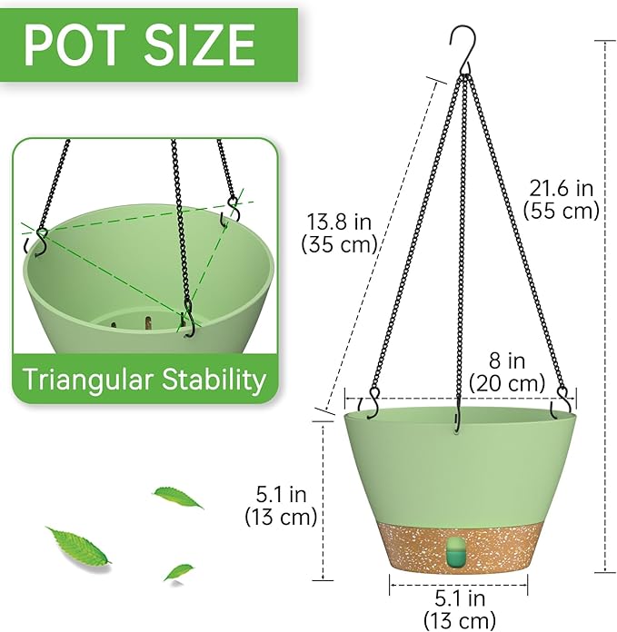 ZMTECH Hanging Planters for Indoor Plants Set of 2 Self Watering Hanging Pots Hanging Baskets Hanging Flower Pots for Outdoor Hanging Plants(8 Inch, Green)