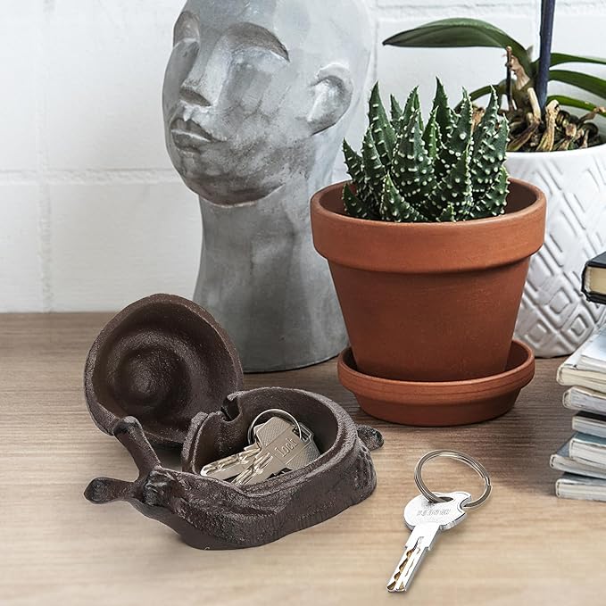 Cast Iron Key Hider, Snail Hide-a-Key Holder, Outside Spare Key Hider Figurine, Small Snail Garden Statues Ornament, Decorative Jewelry Trinkets Box for Ear Studs Rings Paper Clips