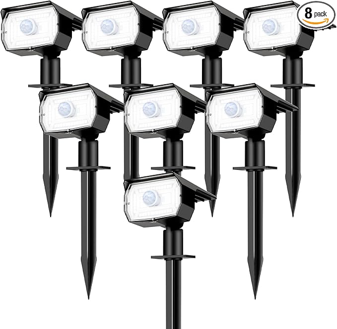 [ 8 Pack/56 LED ] Solar Lights Outdoor Motion Sensor, Spot Landscape Lighting with 3 Modes, Waterproof Spotlights Dusk to Dawn for Outside Yard Tree Garden Pathway Sidewalk Driveway, Cool White