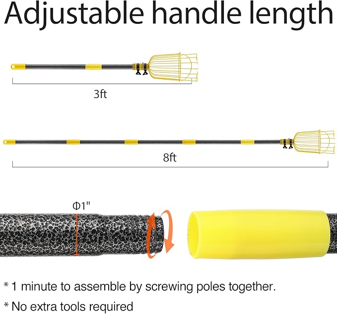 Fruit Picker Pole with Basket Telescopic Pole, 5ft Extendable Fruit Catcher Picking Pole Garden Tools for Picking Fruit from High Apple Cherry Orange Mango Fig Lemon Avocado Fruit Trees