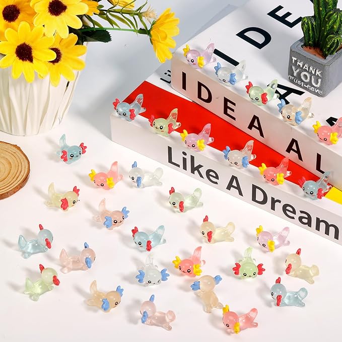 80 Pcs Mini Resin Axolotl Luminous Small Axolotl Miniature Animal Figurine Luminous Mini Resin Animal Party Favors for DIY Garden Landscape Decoration(Multicolor)
