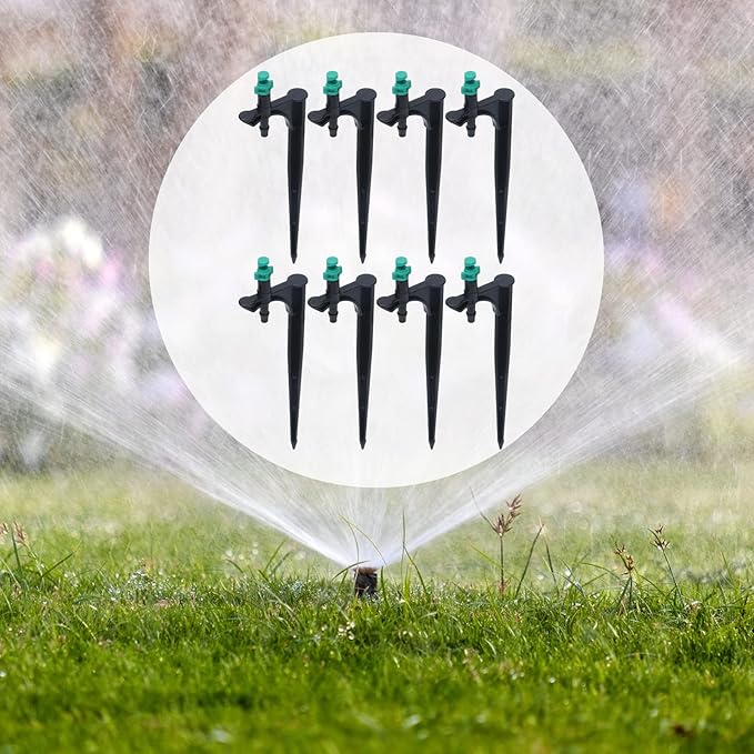 Garden Irrigation System, Adjustable Irrigation Dripper 20Pcs/Bag Irrigation Dripper with Ground Insert Fruit Tree Drip Irrigation Emitters for 1/4" Drip Irrigation Tubing(180 Degrees with Plunger)