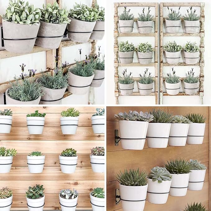 4 Pack 8in Flower Pot Holder Ring Wall Mounted Metal Planter Hooks Hangers Wall Bracket Wall Planter Hook (4, 8")