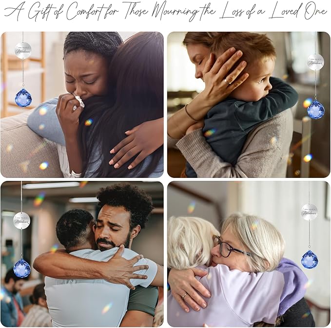 Memorial Gifts for Loss of Loved One, Unique Sympathy Gift Idea Navy Blue Crystal Ball Window Suncatcher, Rainbow Bereavement Grief Gift Box for Loss of Mom Dad Husband Son Daughter