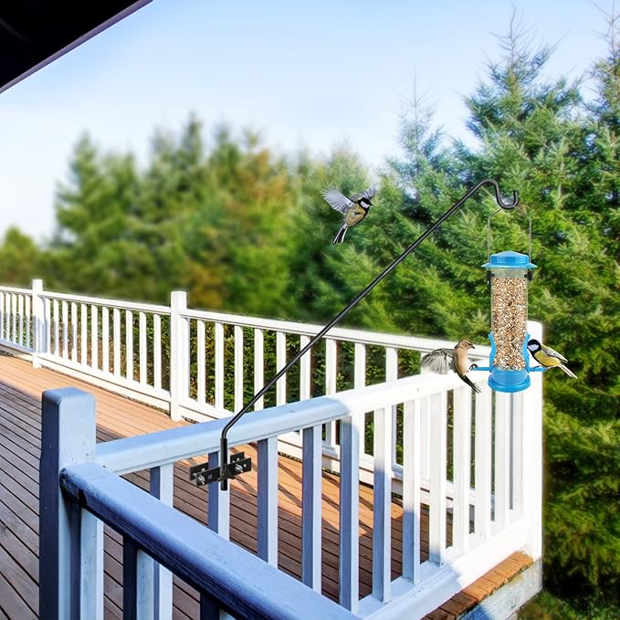 2 Packs Extended Fence Deck Hook Rail Hook Heavy Duty Bird Feeder Hook, 360 Degree Rotary and Length Adjustable Plant Bracket for Bird Feeders Planters Suet Baskets Lanterns Wind Chimes and More
