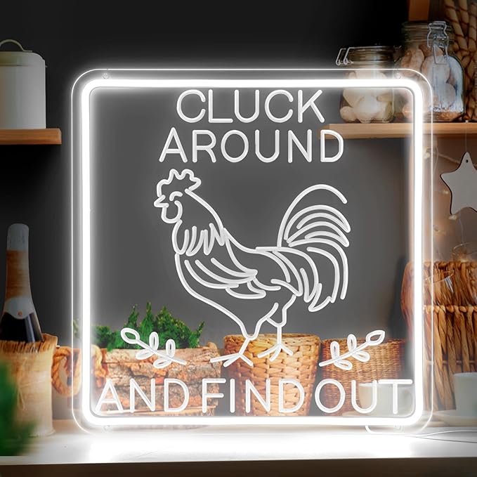 Funny Rooster Decor 16 X 16 Inch Large,Rooster Kitchen Decor Kitchen Sign Dimmable Neon Sign for Farmhouse,Rooster Gifts,Chicken Coop,Garden,Farm House Decoration