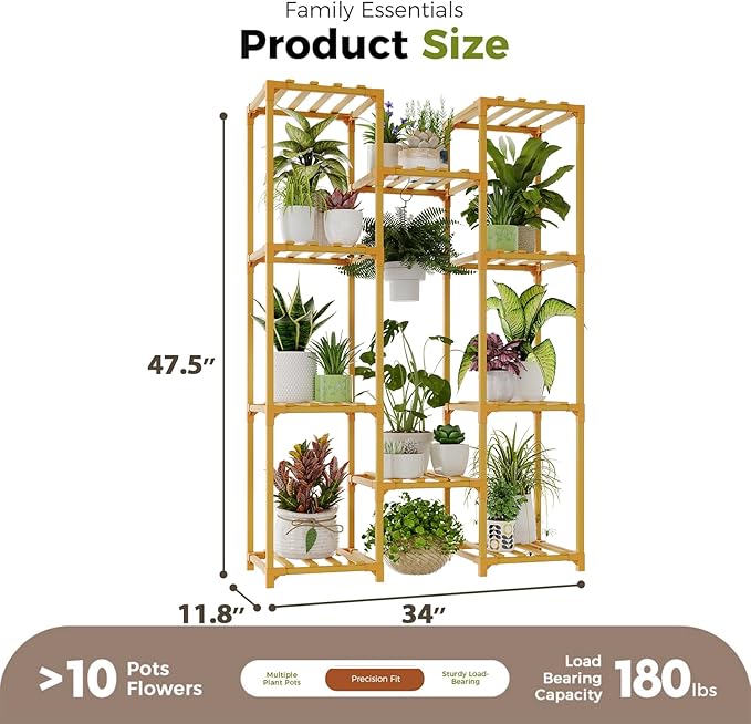 Bamworld Bamboo Plant Stand Indoor Hanging Plants Shelf for Multiple Plants Pots, Tall Large Flower Holder for Living Room, Patio, Balcony, Garden Nature Color